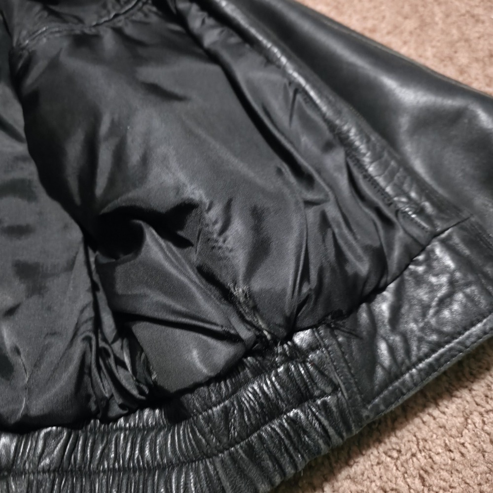 Global Identity G-III Black Leather Moto Mens Large Bomber Jacket Biker Coat - Picture 7 of 12